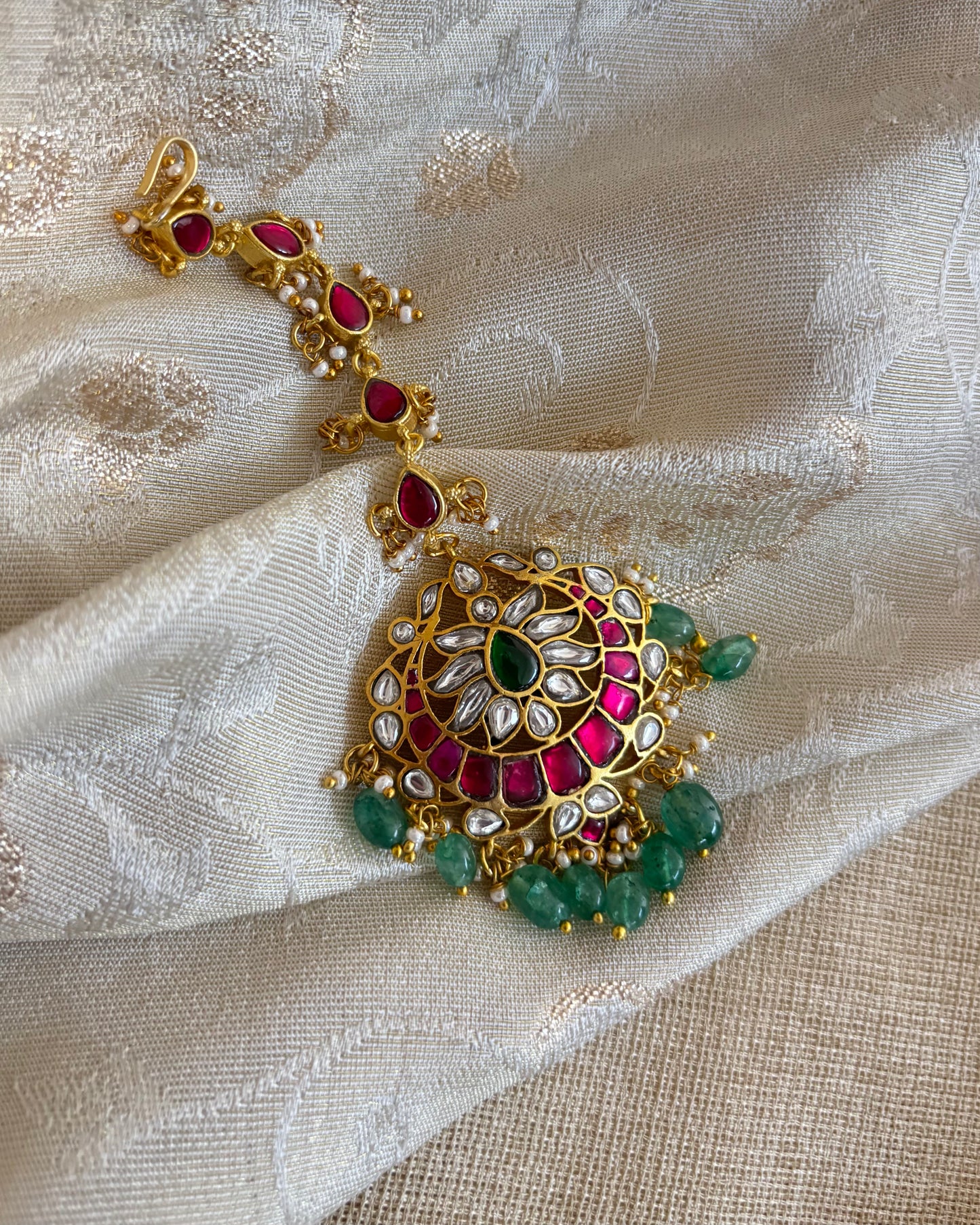 Multicolor Gold-Plated Jadau Kundan Traditional Maang Tikka | MT136