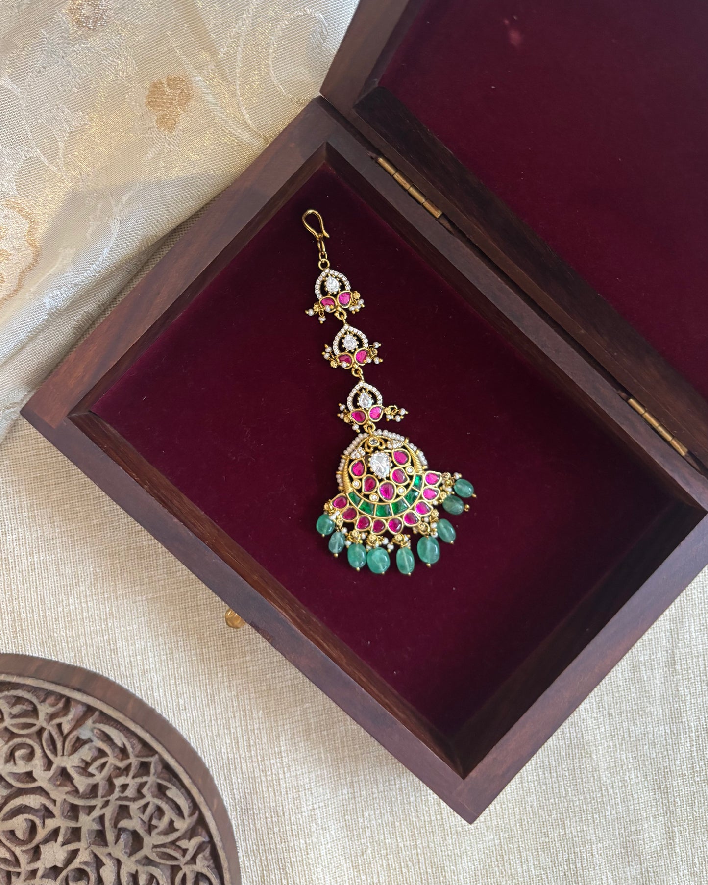 Multicolor Gold-Plated Jadau Kundan Traditional Maang Tikka | MT138