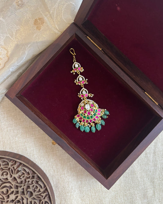 Multicolor Gold-Plated Jadau Kundan Traditional Maang Tikka | MT138