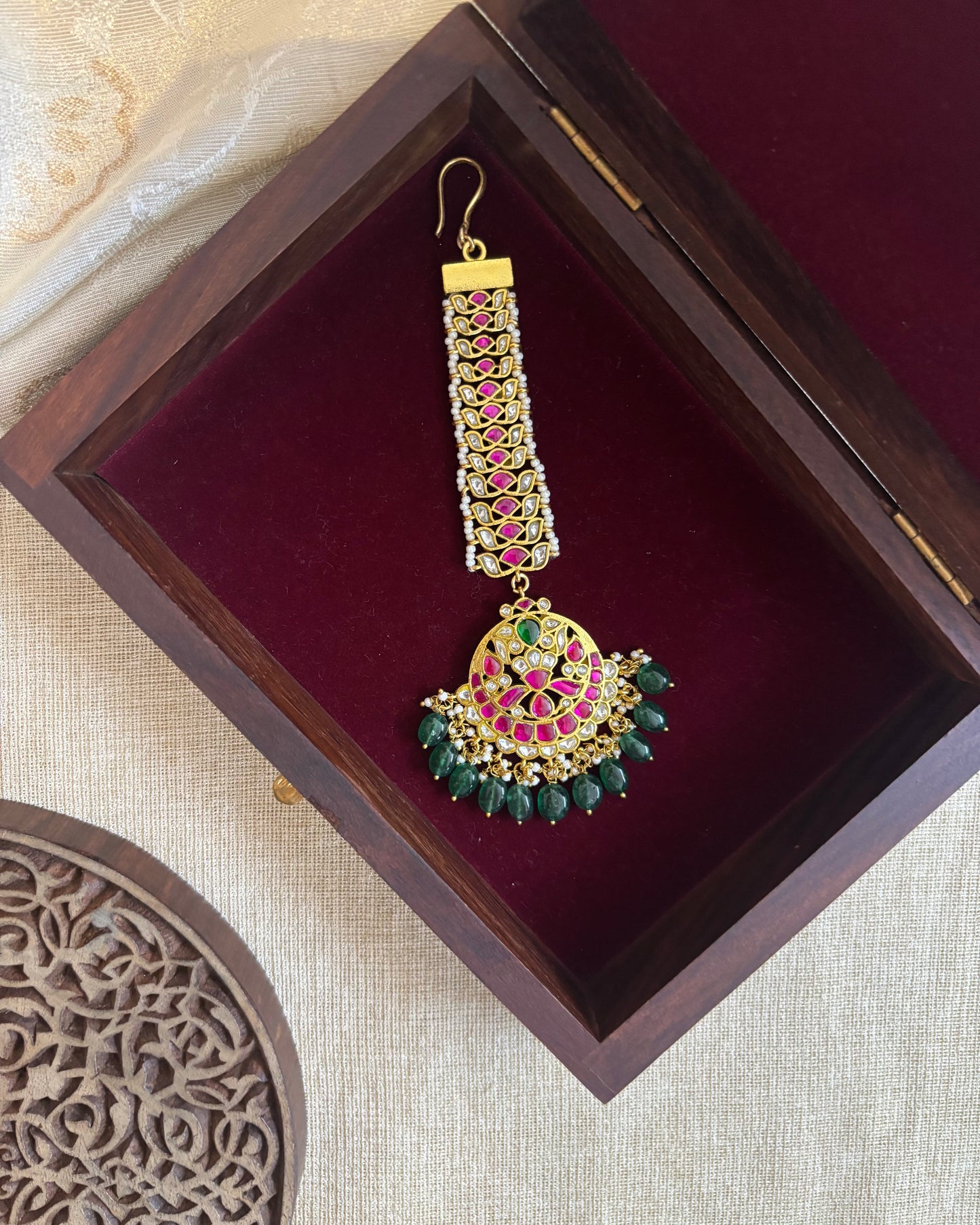 Statement Floral Jadau Kundan Bridal Maang Tikka | MT139