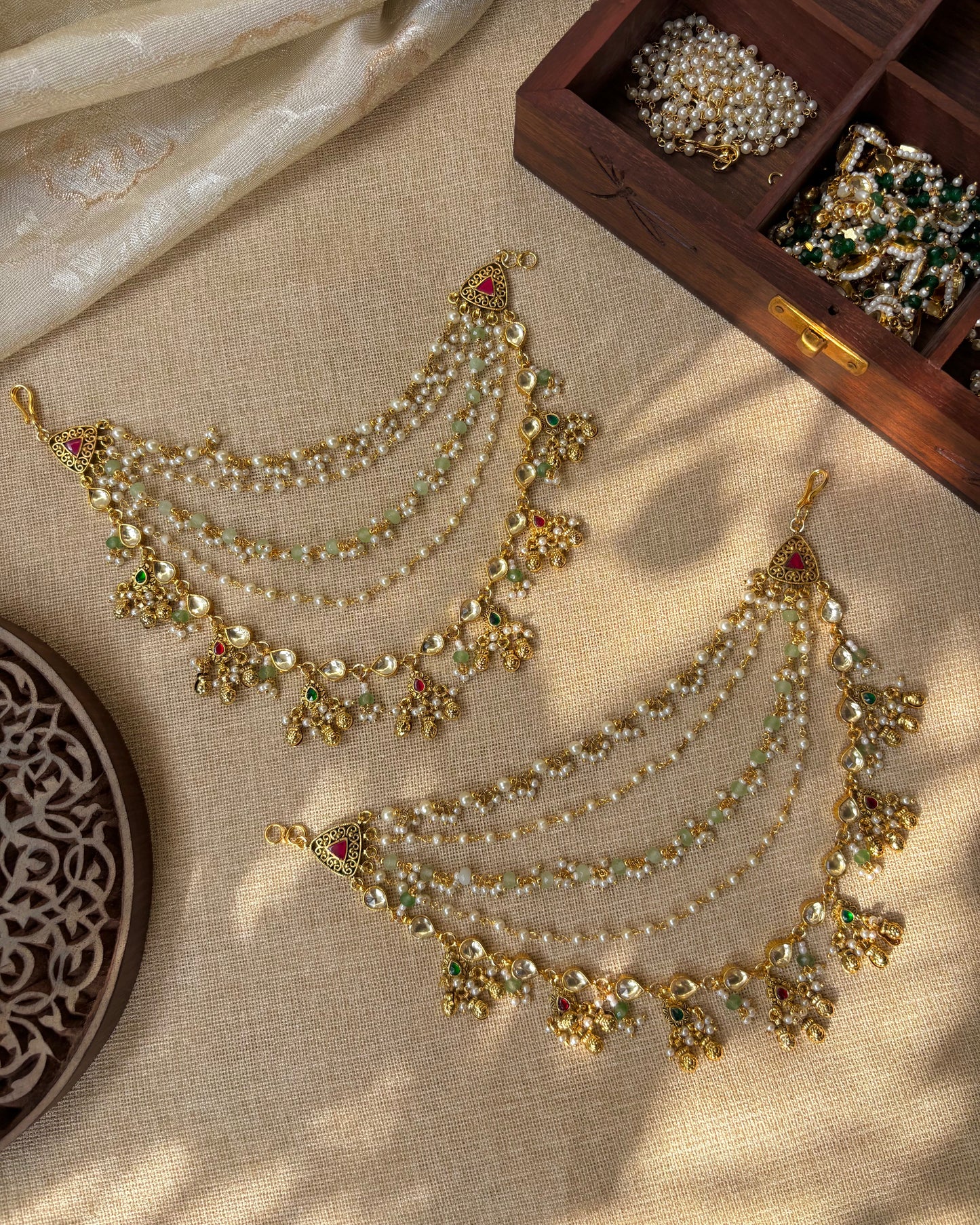 Regal Gold-Plated Jadau Kundan Ear Chain | EC085