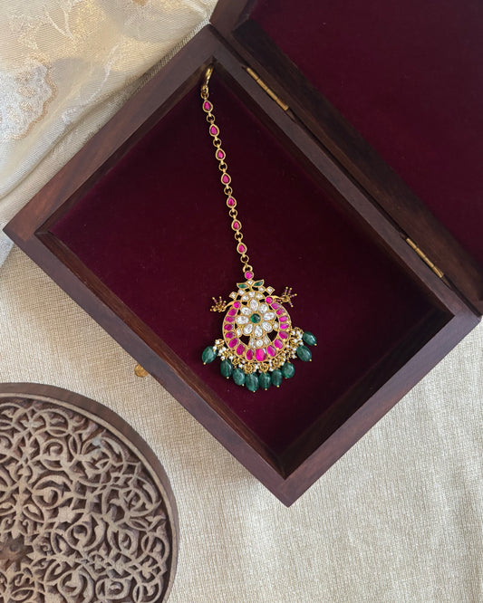 Multicolor Gold-Plated Jadau Kundan Traditional Maang Tikka | MT140
