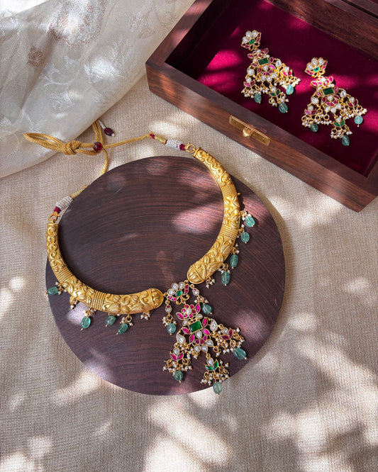 Bloom Floral Kanti Necklace Set – Statement Style with Matching Earrings | NC071