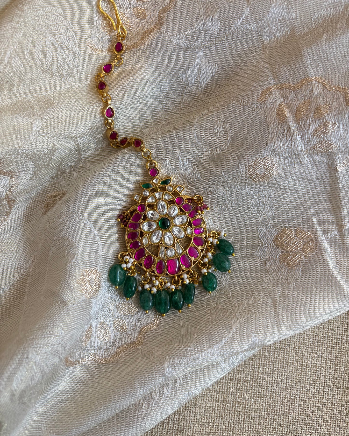 Multicolor Gold-Plated Jadau Kundan Traditional Maang Tikka | MT140