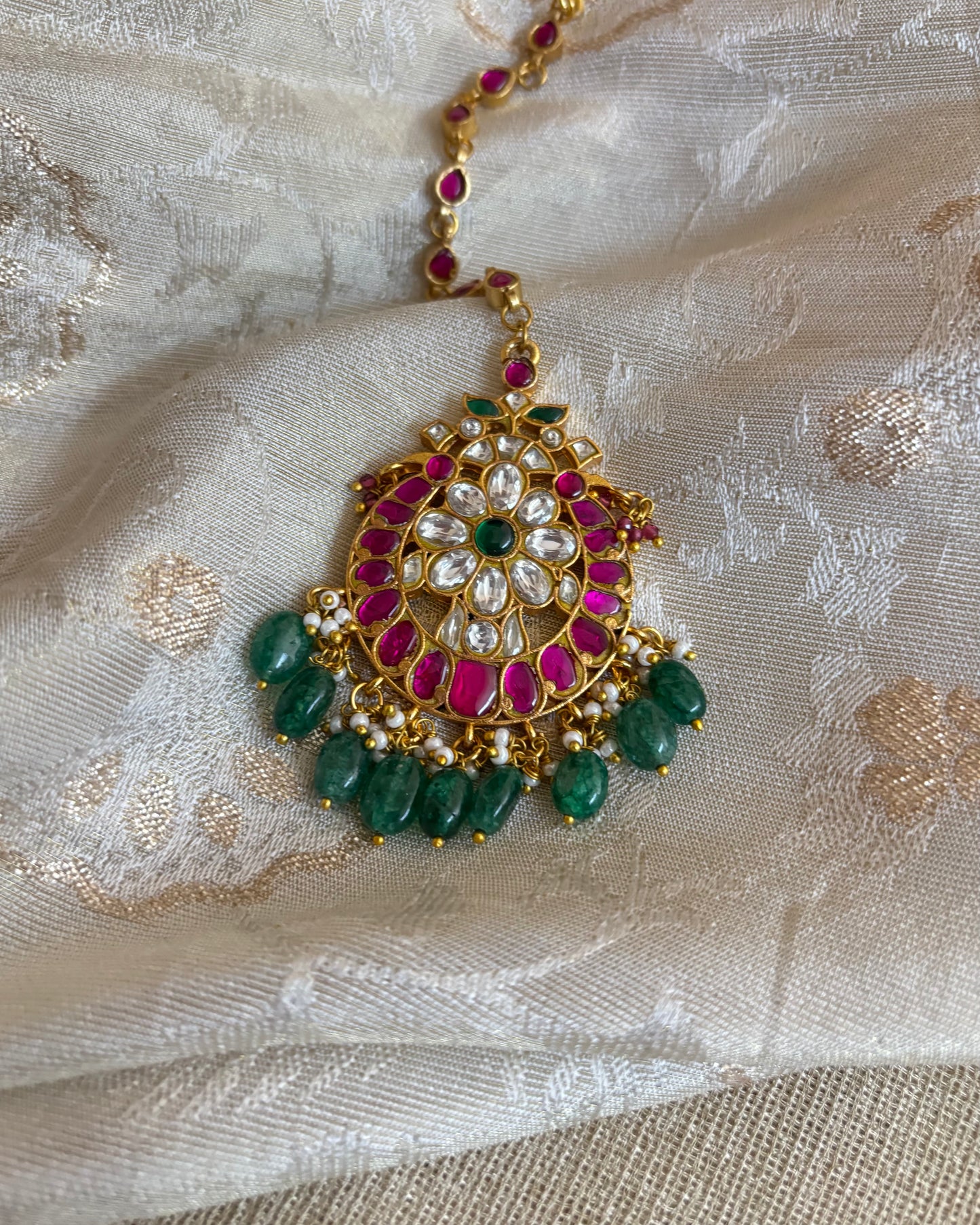 Multicolor Gold-Plated Jadau Kundan Traditional Maang Tikka | MT140