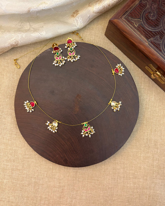 Jadau Kundan Invisible Chain Necklace with Earrings | NC136