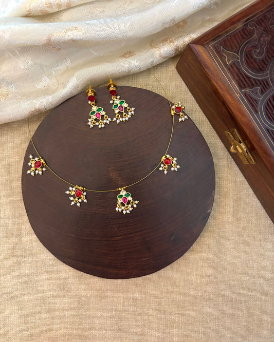 Jadau Kundan Invisible Chain Necklace with Earrings | NC138