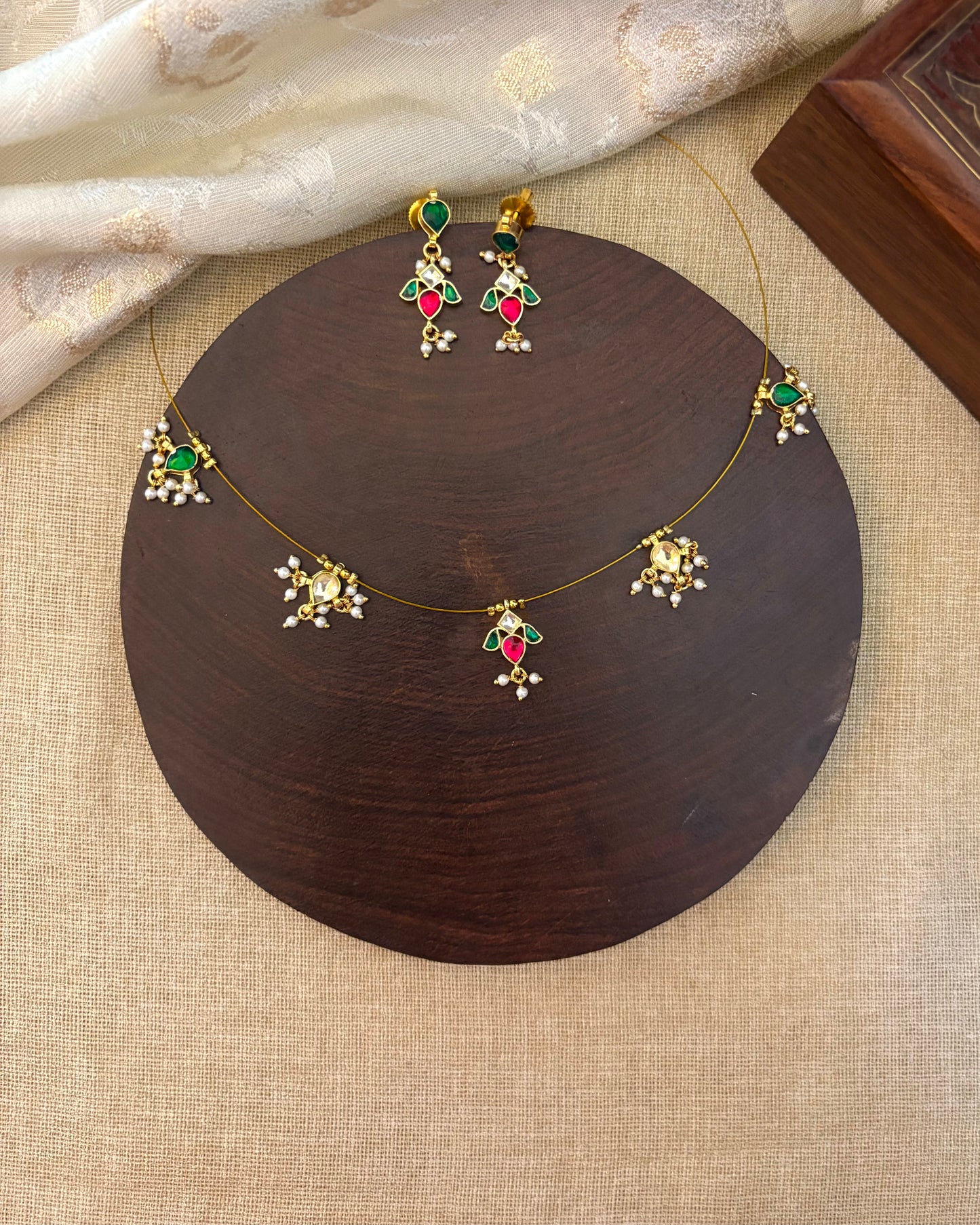 Jadau Kundan Invisible Chain Necklace with Earrings | NC140