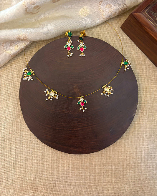 Jadau Kundan Invisible Chain Necklace with Earrings | NC140