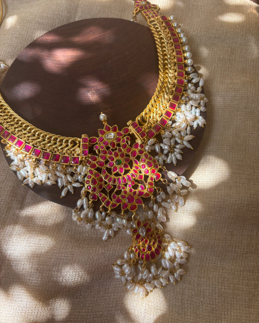 4-in-1 Jadau Kundan Guttapusalu Necklace with Removable Peacock Pendant | NC076
