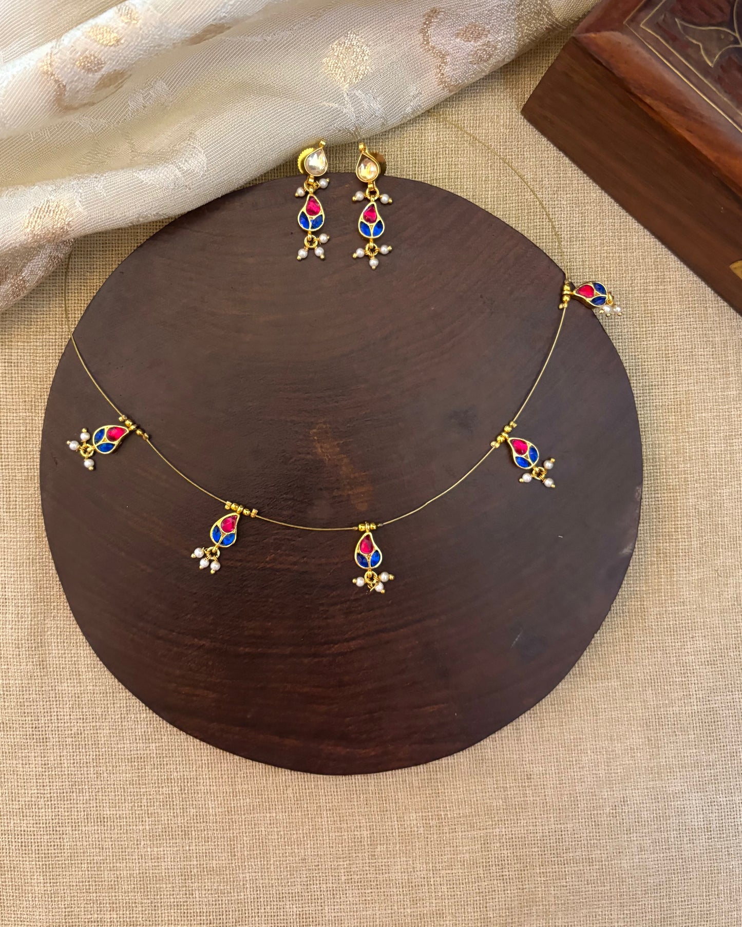 Jadau Kundan Invisible Chain Necklace with Earrings | NC141