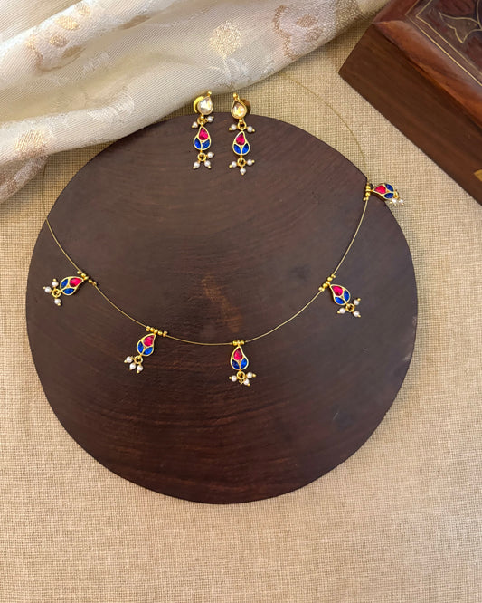 Jadau Kundan Invisible Chain Necklace with Earrings | NC141