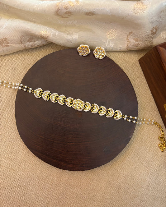White Floral Kundan Choker with Earrings | Gold Plated | NC146