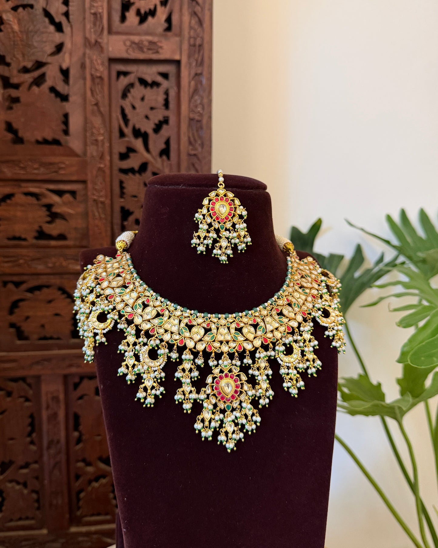 Peacock Kundan Bridal Necklace Set with Matching Earrings & Tikka  | NC677