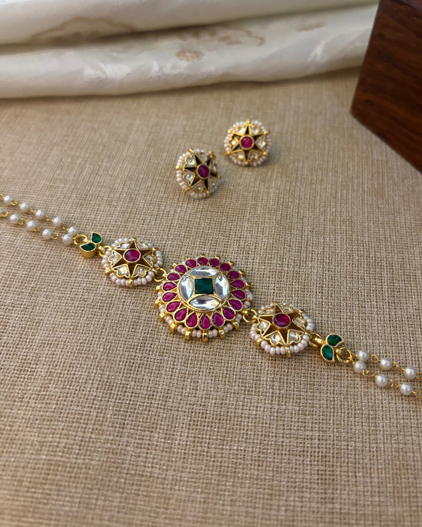 Multi-Color Floral Kundan Choker | Handmade Gold Plated | NC142