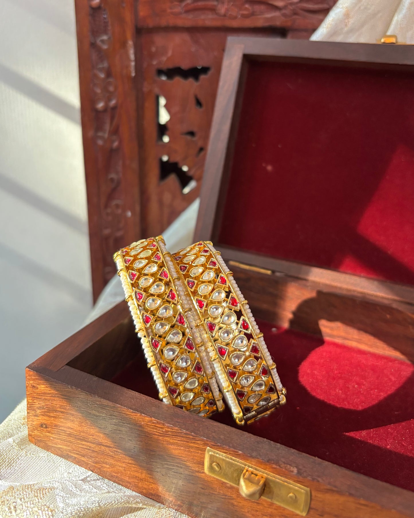 Ruby White Jadau Kundan Bangles | BA014