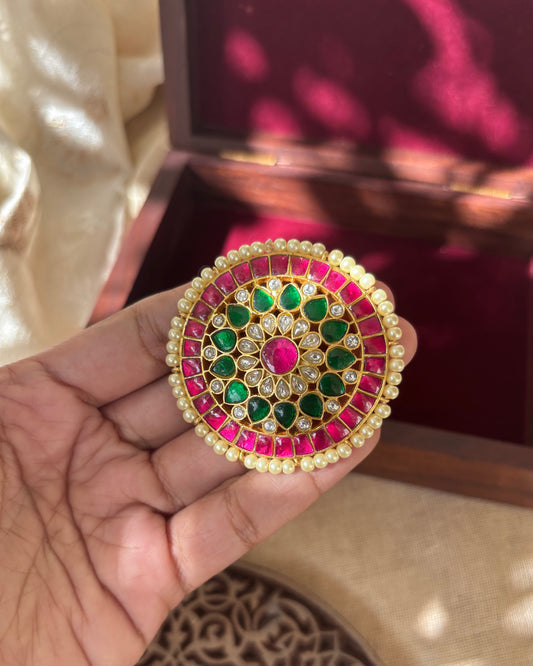 Handcrafted Round Floral Hair Pin – Jadau Kundan | HA079
