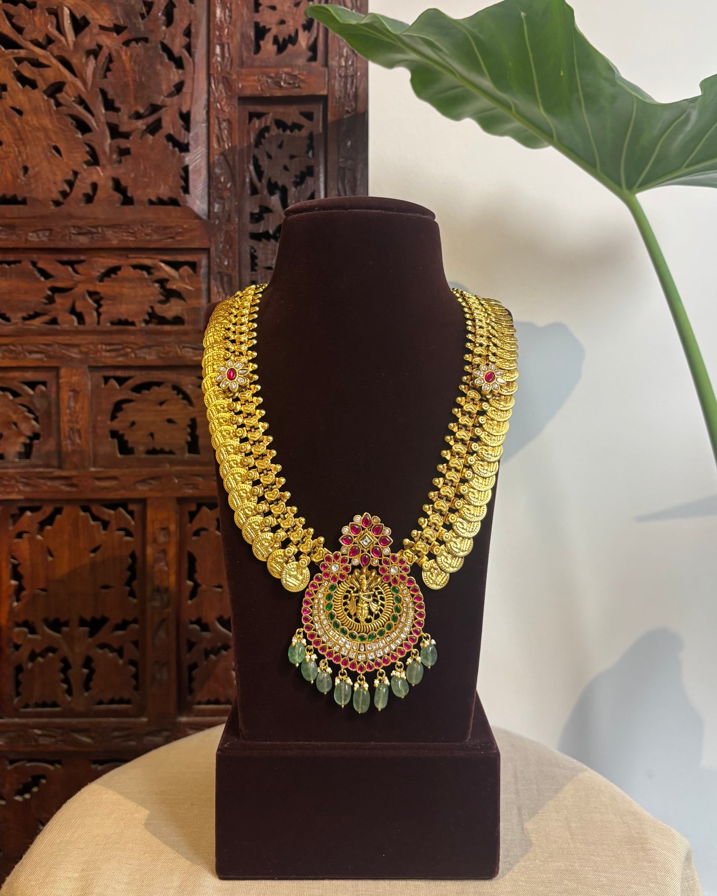 Long Kaasu Haram with Krishna Jadau Kundan Pendant | NC247
