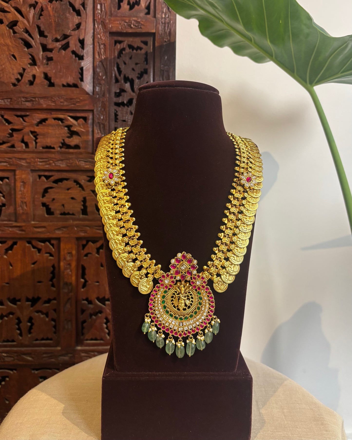Long Kaasu Haram with Krishna Jadau Kundan Pendant | NC247