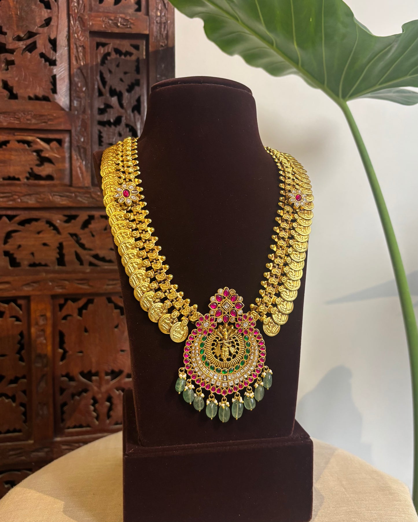 Long Kaasu Haram with Krishna Jadau Kundan Pendant | NC247