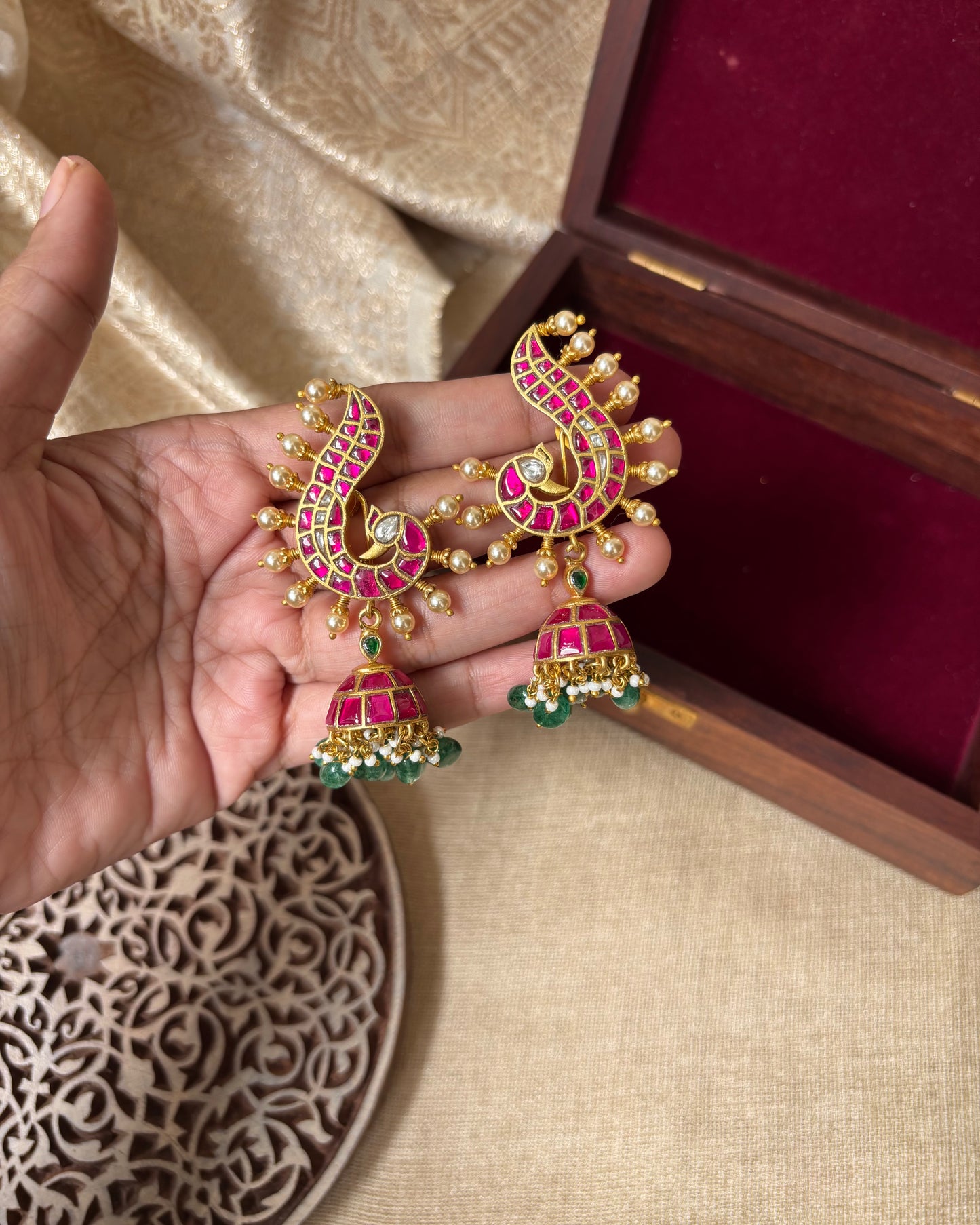 Jadau Kundan Peacock Jhumkas | ER041