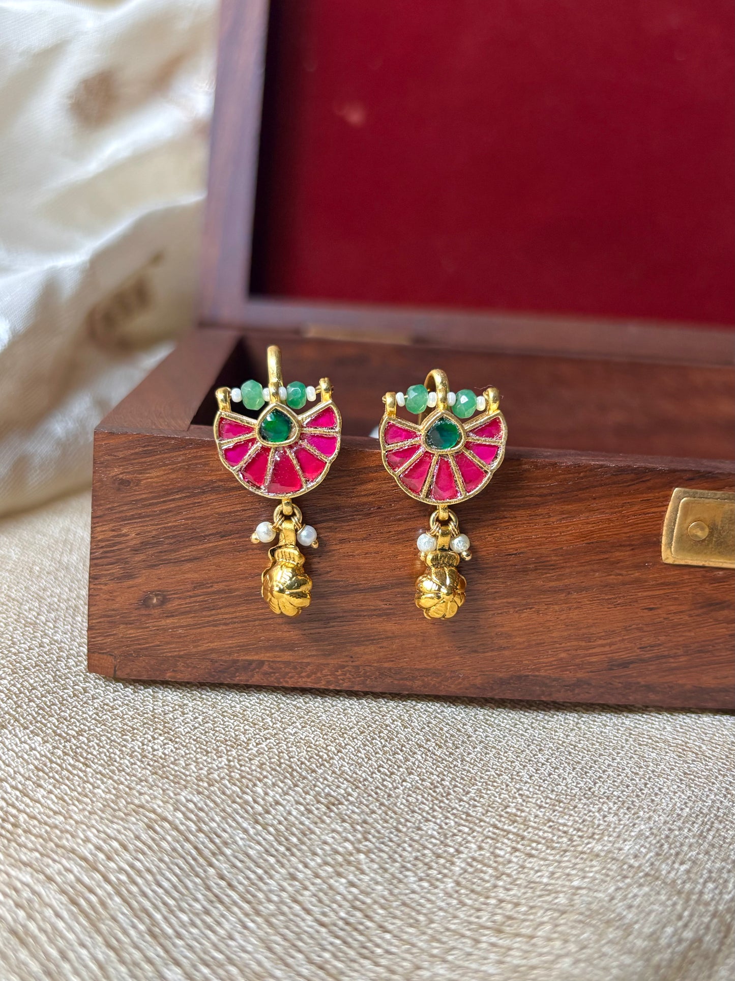 Floral Pink Green Jadau Kundan Hair Pins (Set of 2) | HA144