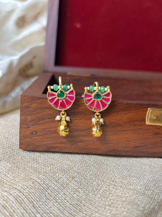 Floral Pink Green Jadau Kundan Hair Pins (Set of 2) | HA144