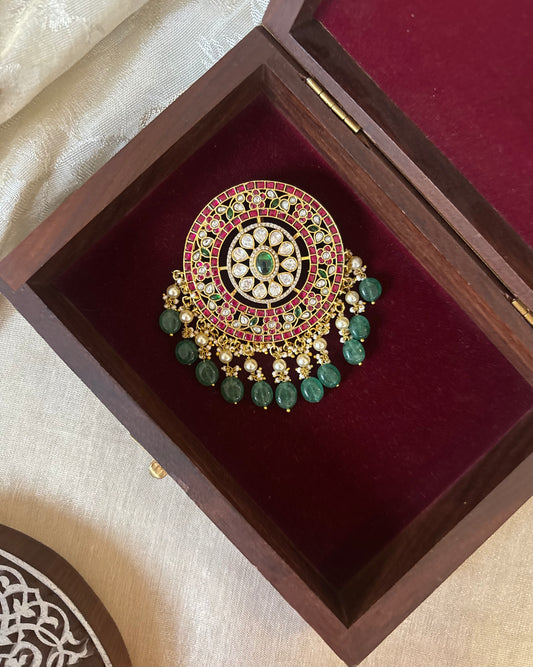 Statement Gold-Plated Grand Floral Jadau Kundan Mossanite Pendant | HA293