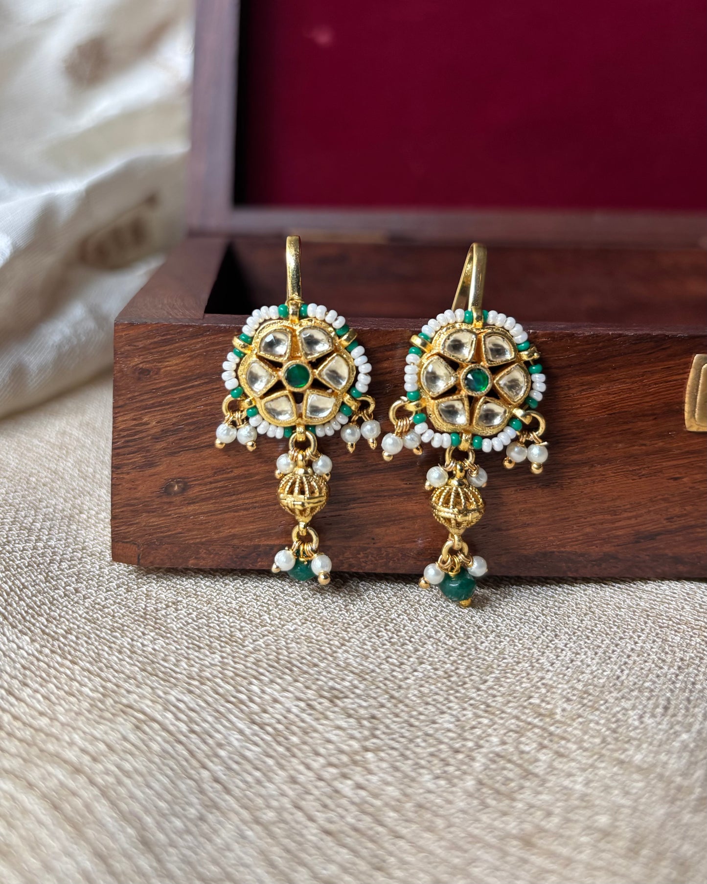 Floral White Green Jadau Kundan Hair Pins (Set of 2) | HA148