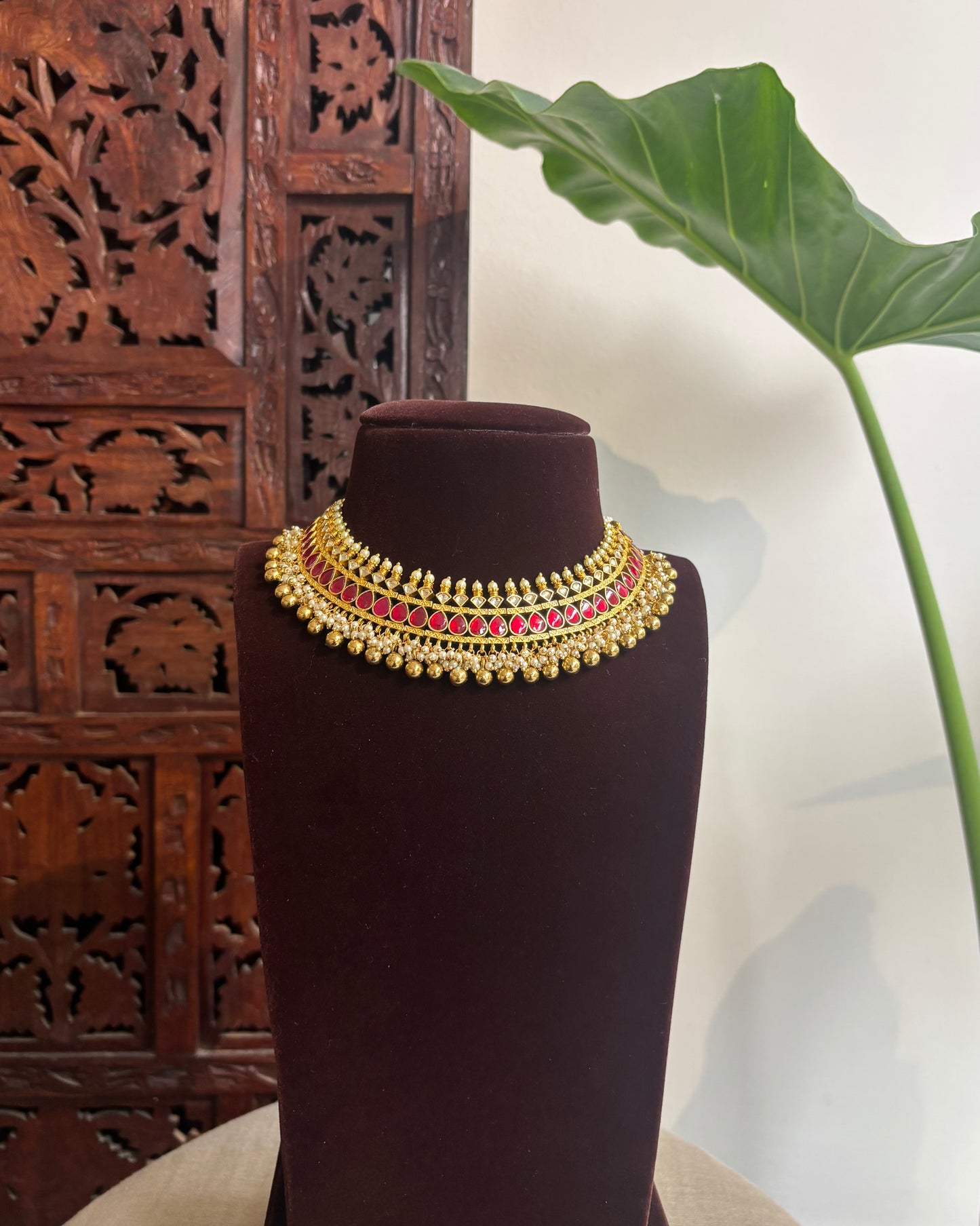The Royal Crimson Edit: Unique Red & White Kundan Choker | NC255