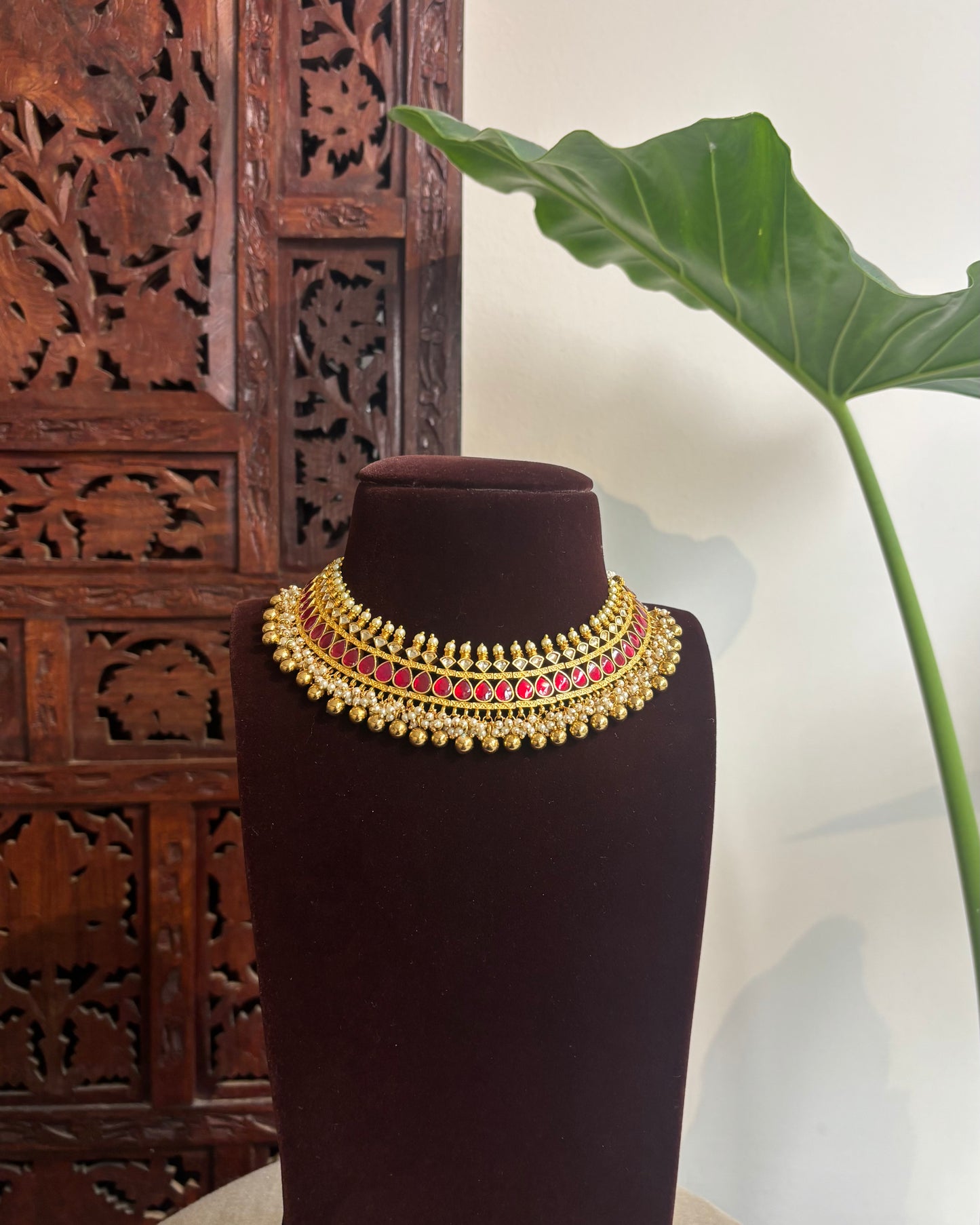 The Royal Crimson Edit: Unique Red & White Kundan Choker | NC255