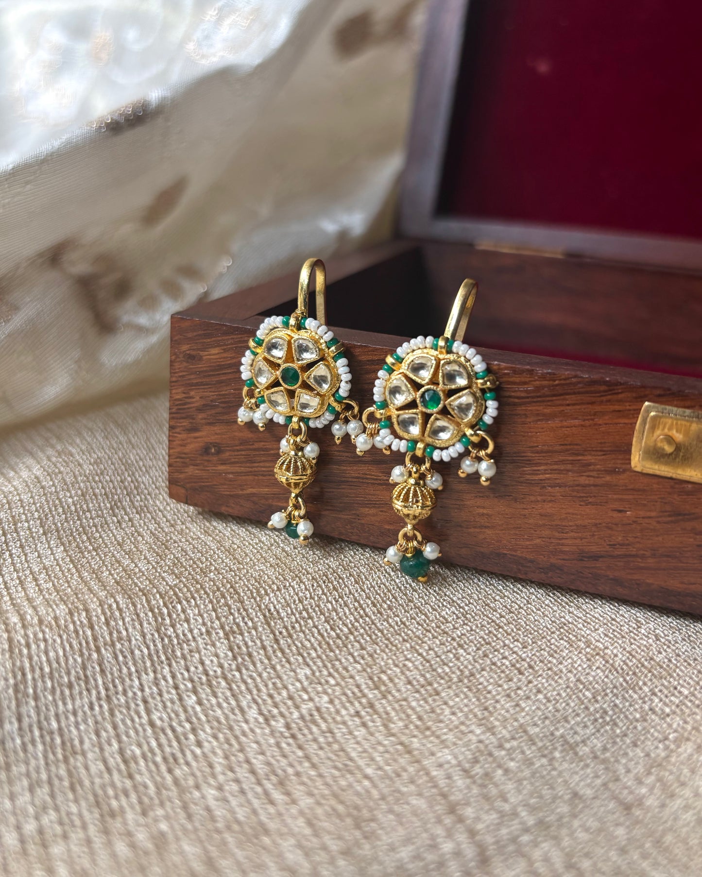 Floral White Green Jadau Kundan Hair Pins (Set of 2) | HA148