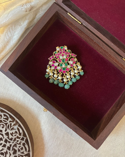 Multicolor Royal Floral Jadau Kundan Pendant | HA292