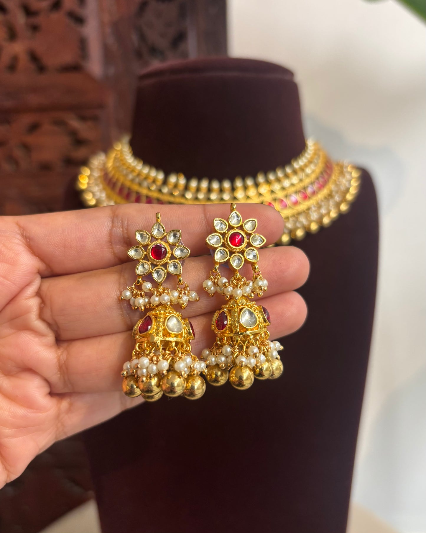 The Royal Crimson Edit: Unique Red & White Kundan Choker | NC255