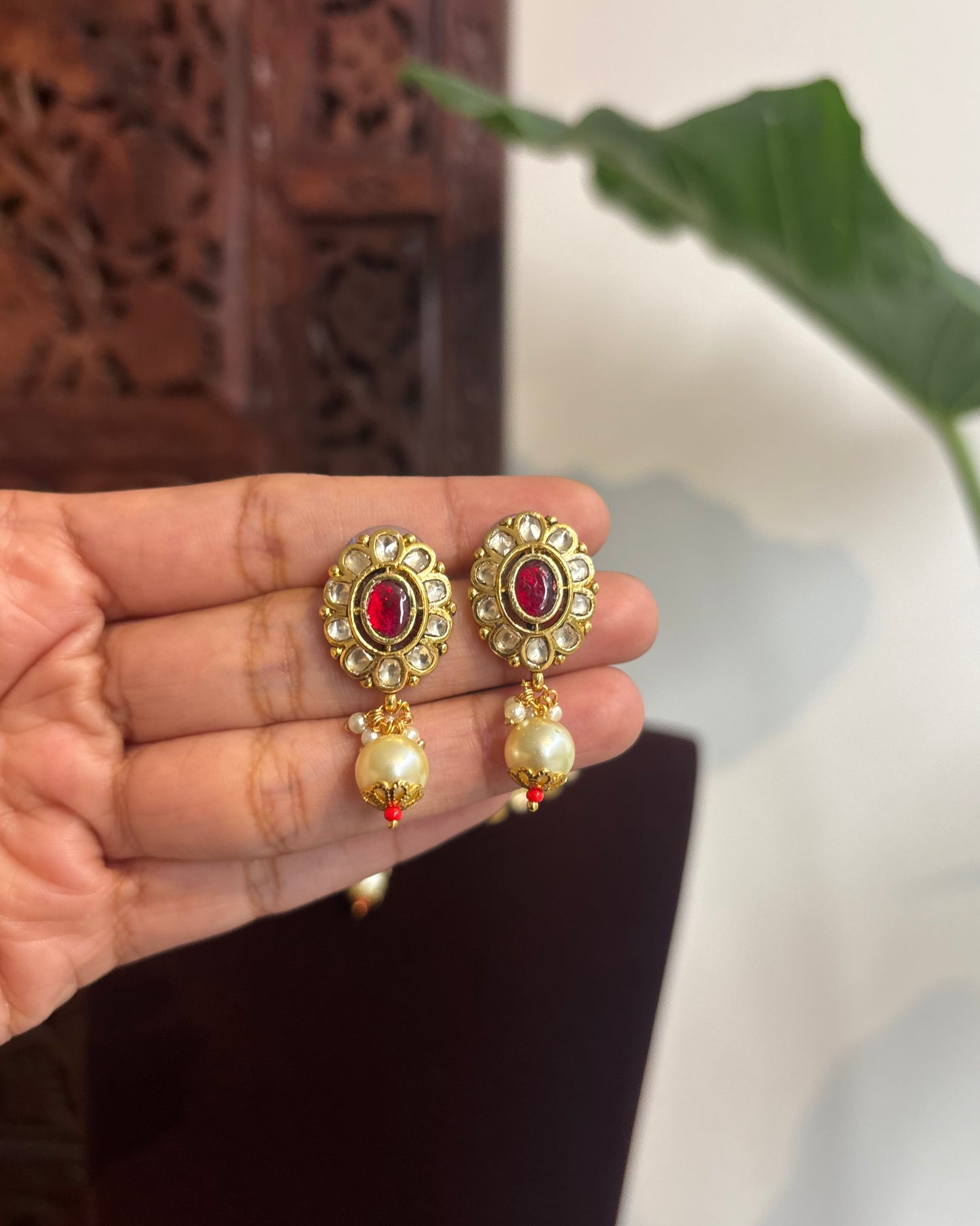 Premium Matte Finish Lotus Necklace Set with Floral Kundan Pendant & Matching Earrings | NC256