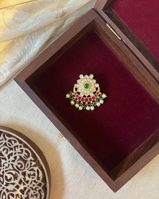 Multicolor Royal Floral Jadau Kundan Pendant | Ruby & White | HA288