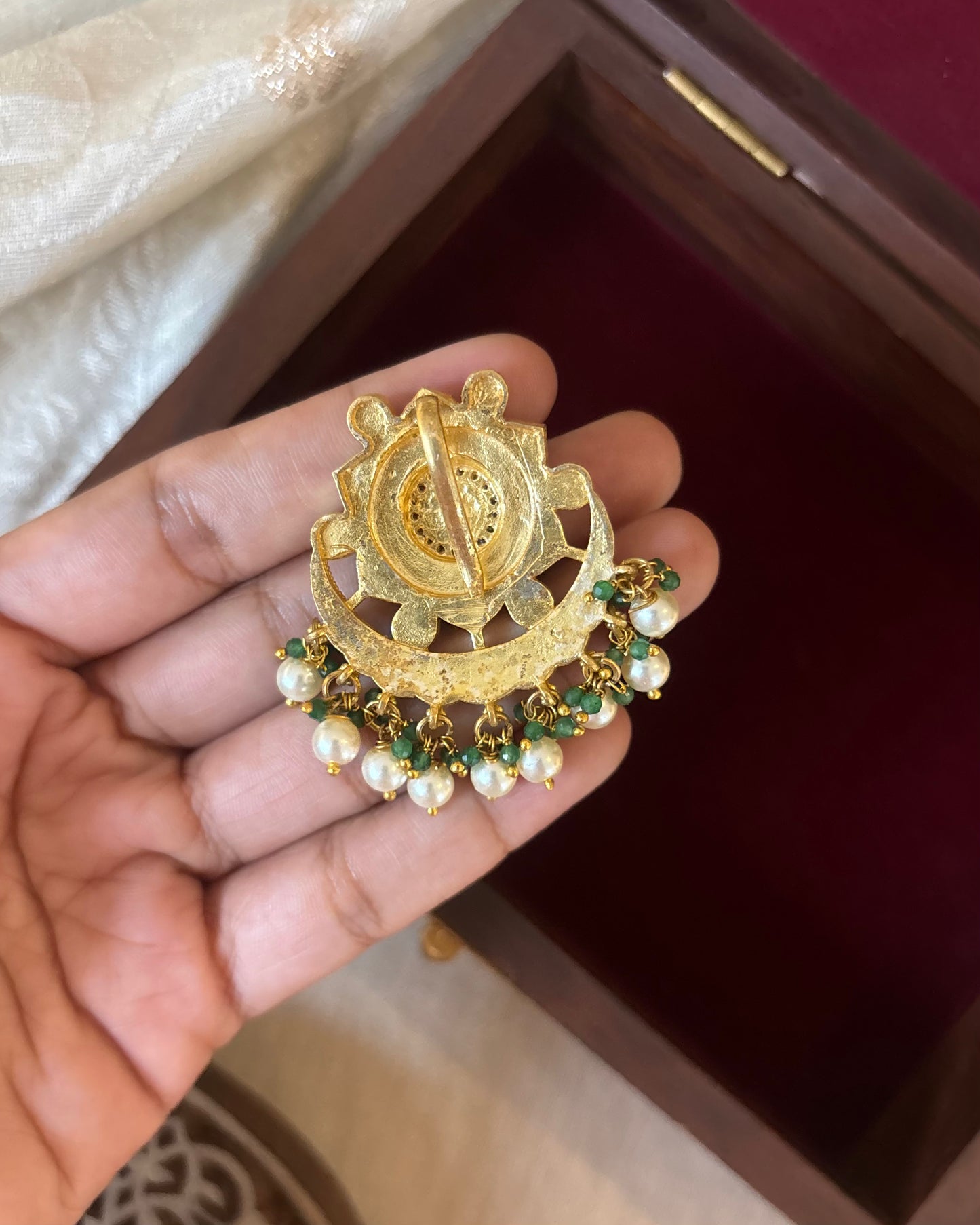 Multicolor Royal Floral Jadau Kundan Pendant | Ruby & White | HA288