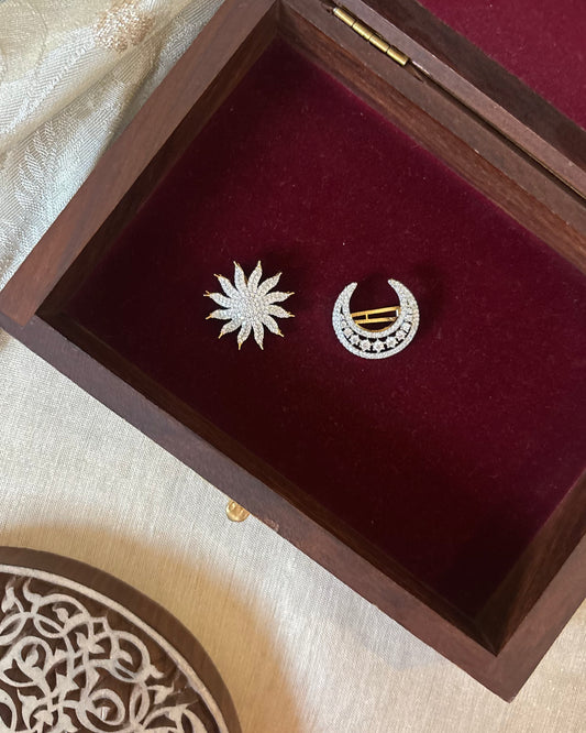 Jadau Kundan Sun & Moon Hair Accessory – Gold Plated Traditional Set | HA301