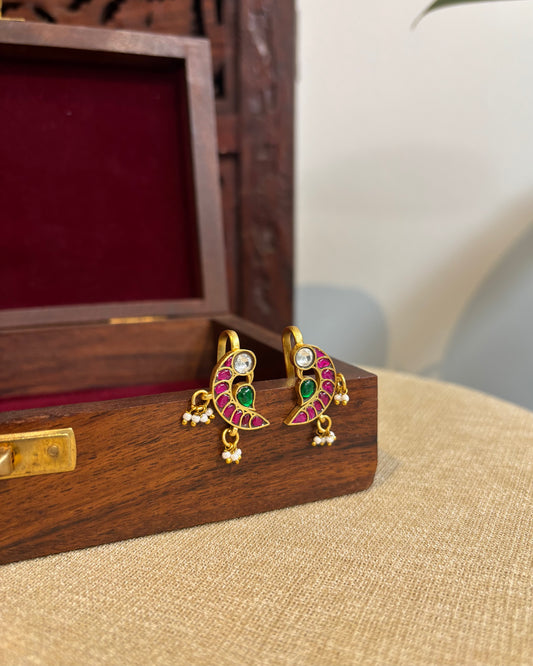 Multicolor Peacock Gold-Finish Jadau Bugadi | ER255