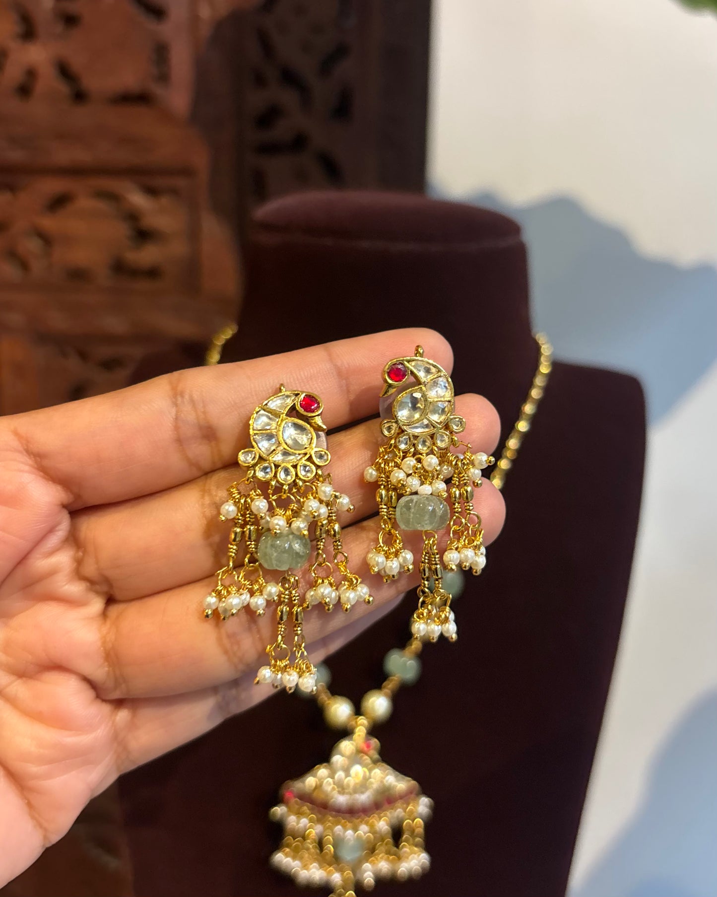 The Varna Edit: Minimal Beaded Necklace with Peacock Pendant | NC258