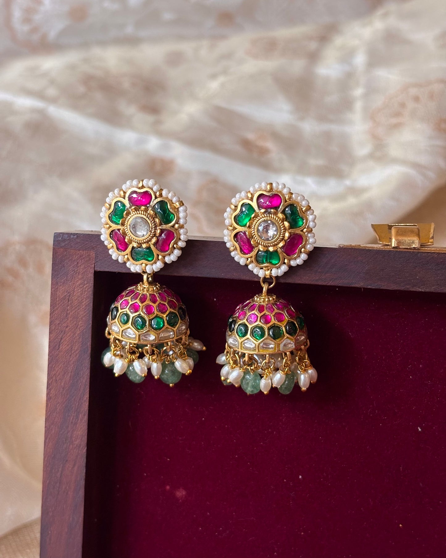 Floral Statement Multicolor Jadau Kundan Jhumkas | ER060