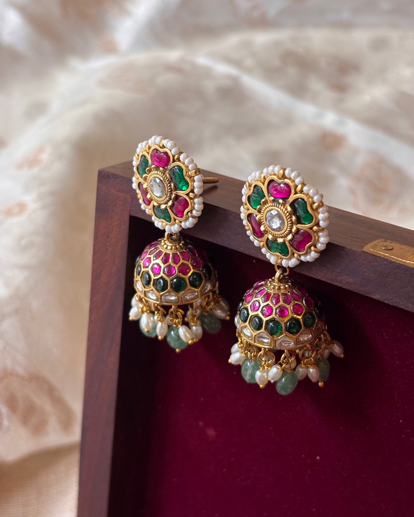 Floral Statement Multicolor Jadau Kundan Jhumkas | ER060