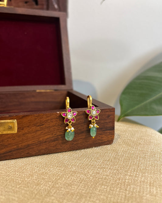 Multicolor Floral Gold-Finish Jadau Bugadi | ER257