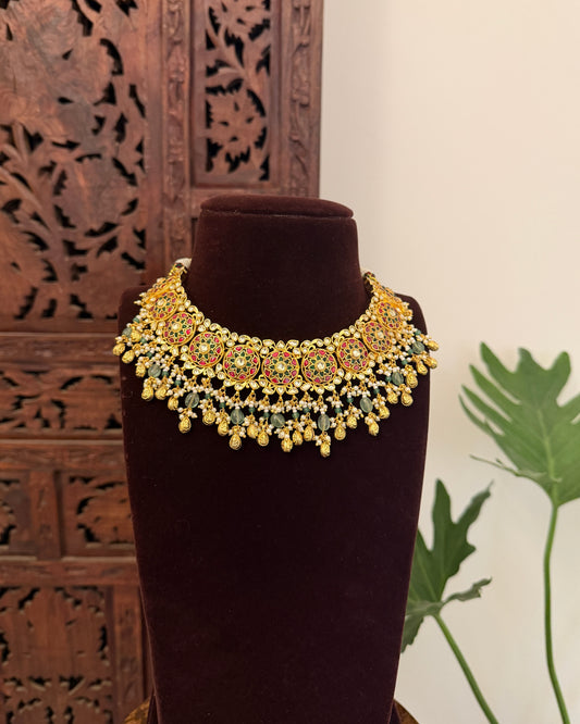 Multicolor Floral Jadau Kundan Necklace Set with Earrings | NC684