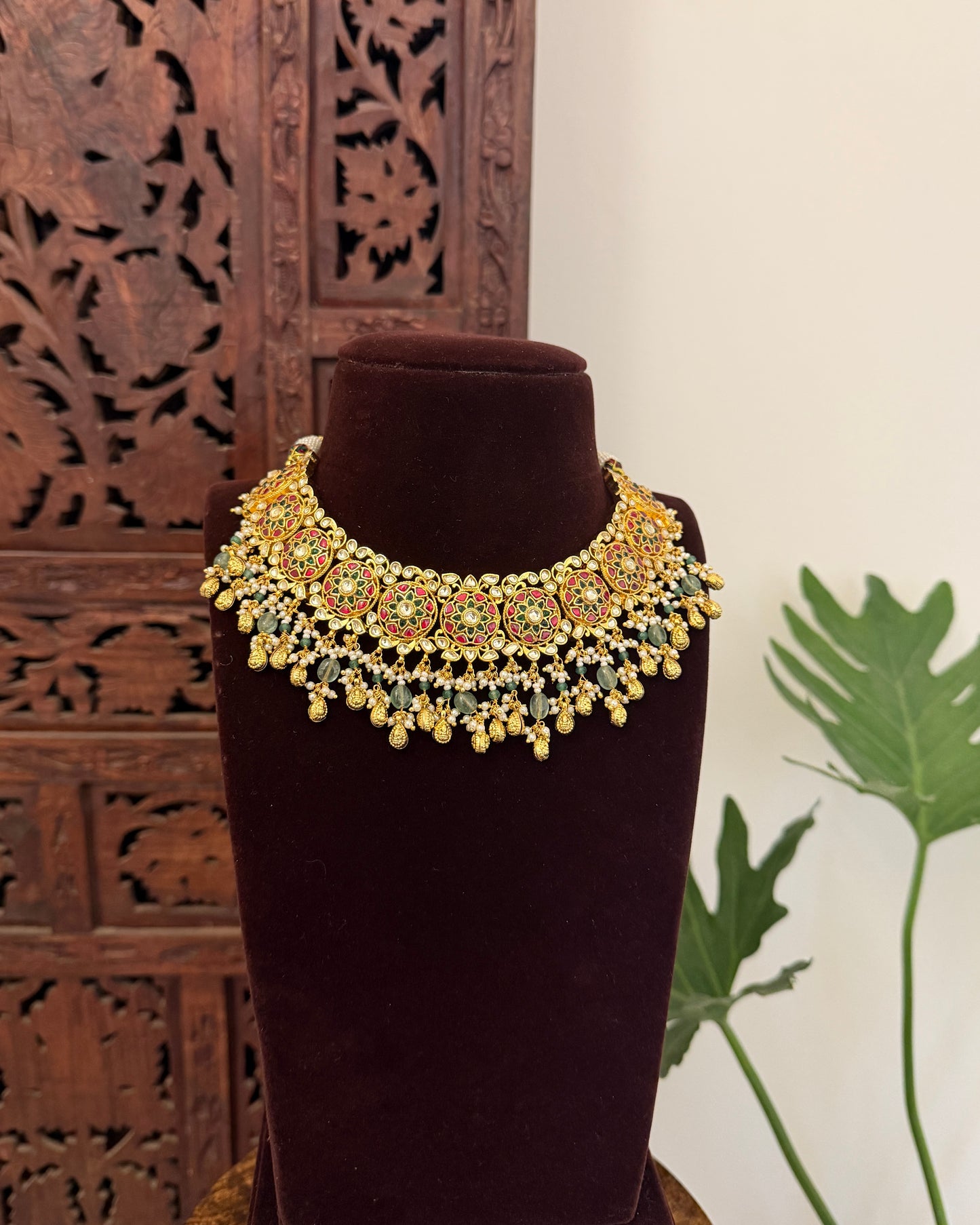 Multicolor Floral Jadau Kundan Necklace Set with Earrings | NC684