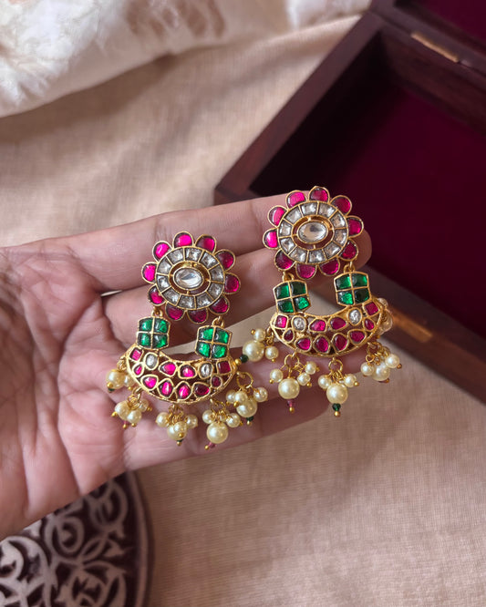 Floral Statement Multicolor Jadau Kundan Earrings | ER064