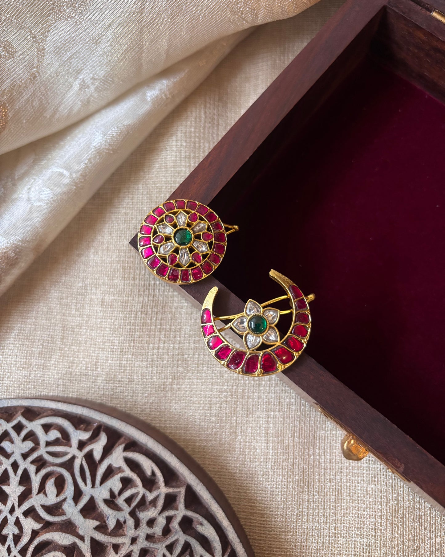 Jadau Kundan Sun & Moon Hair Accessory – Gold Plated Traditional Set | HA071