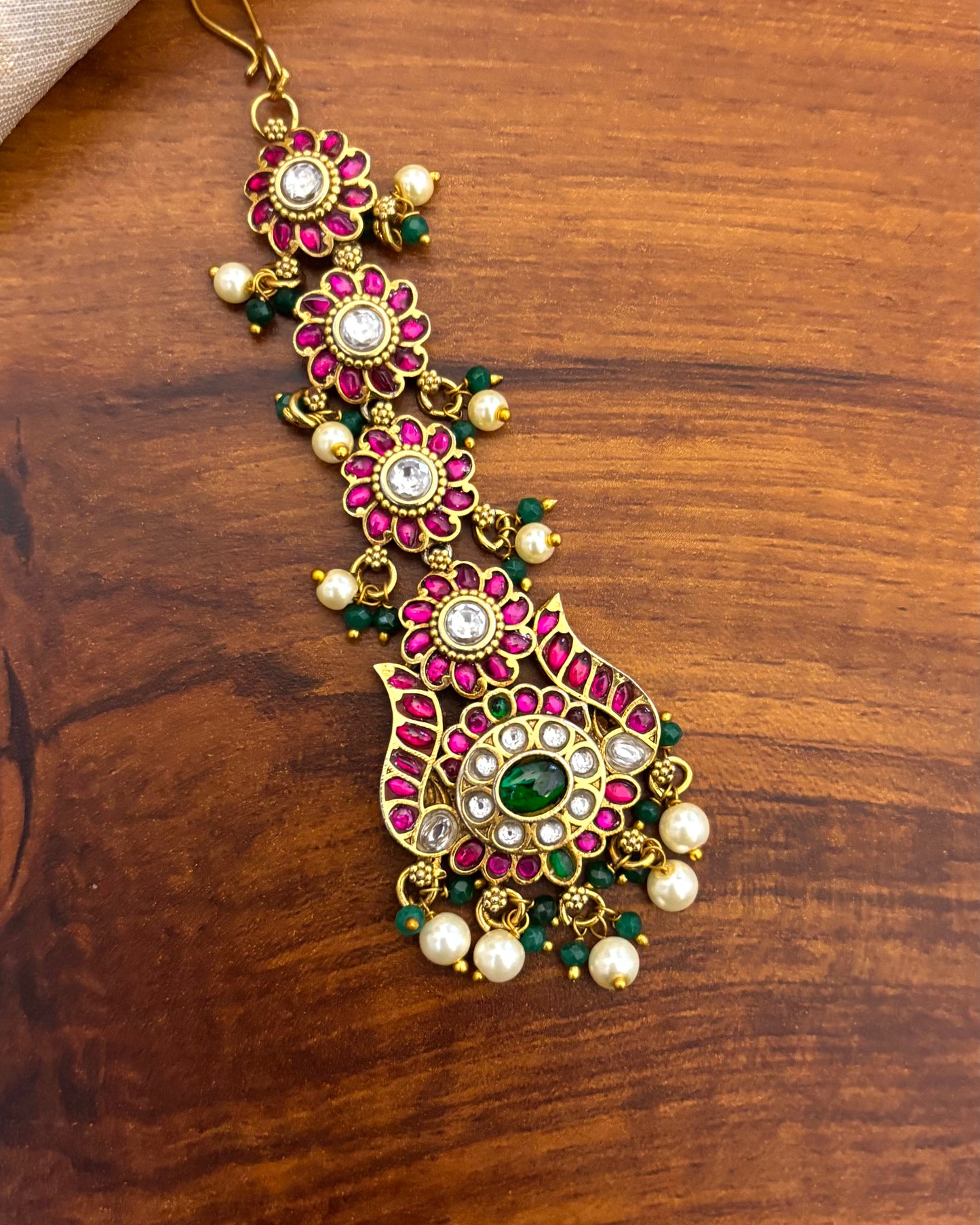 Floral Design Jadau Kundan Maangtika with Pearl Beads | MT113
