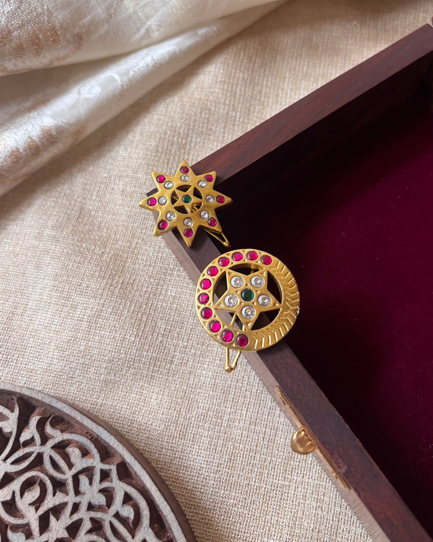 Jadau Kundan Sun & Moon Hair Accessory – Gold Plated Traditional Set | HA072