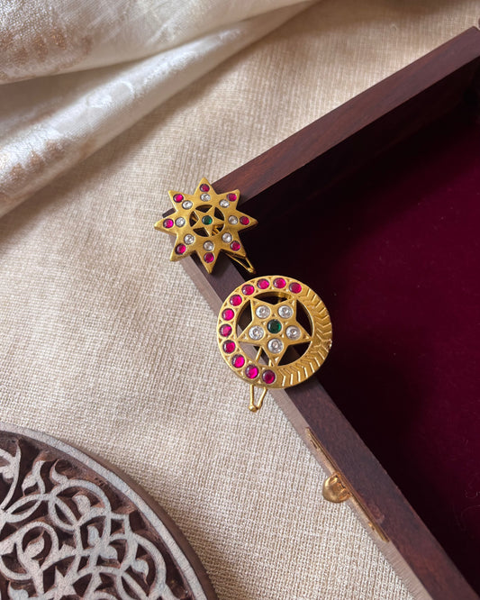 Jadau Kundan Sun & Moon Hair Accessory – Gold Plated Traditional Set | HA072